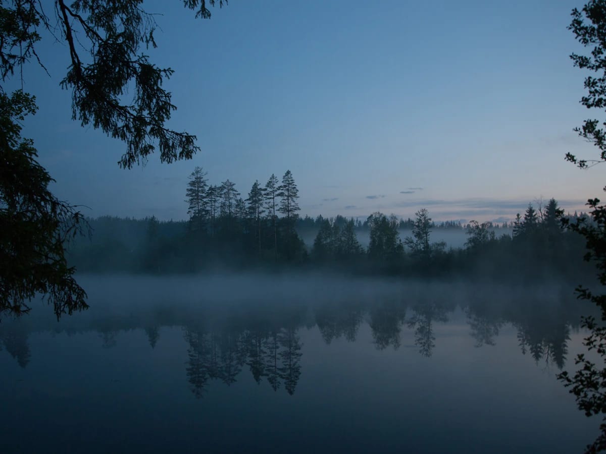 Still water reflecting a tranquil dusk